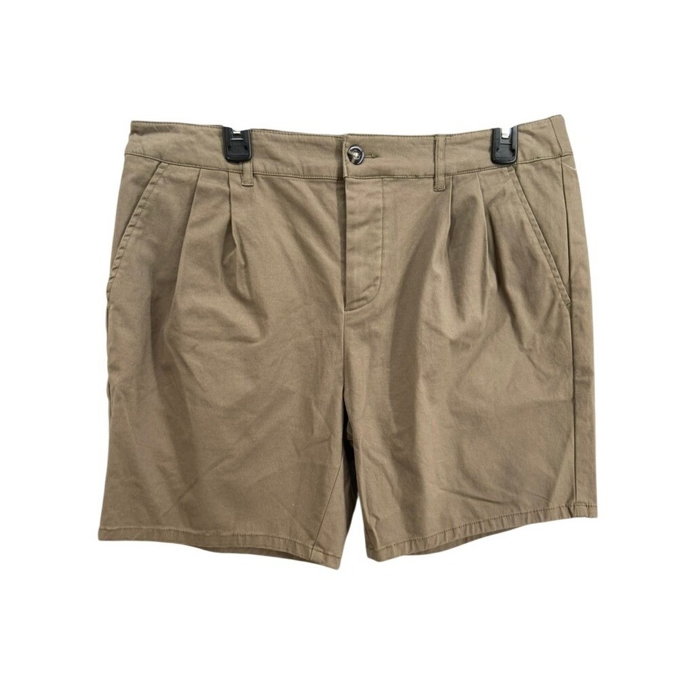 ASOS DESIGN Shorts Women 38W Khaki Brown Pleated Chino‎ Button Fly